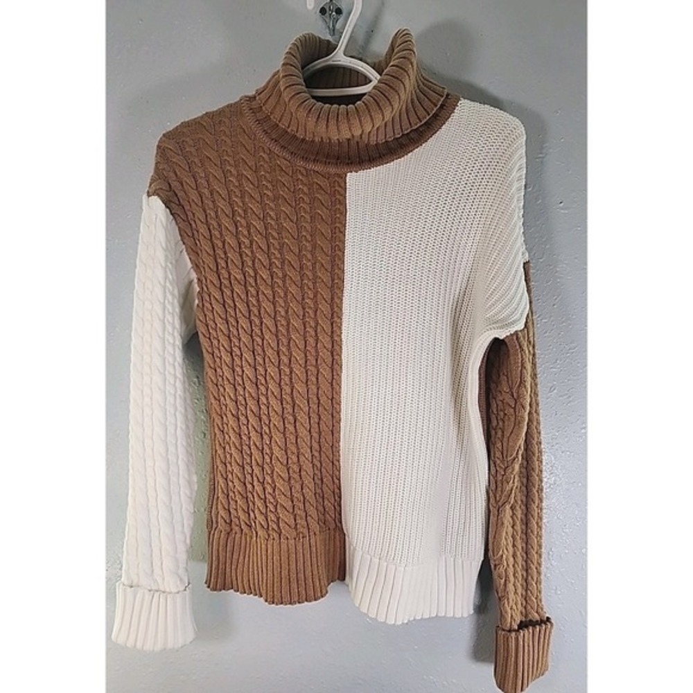 French Connection Colorblock Brown White Recut Sweater S msrp $168